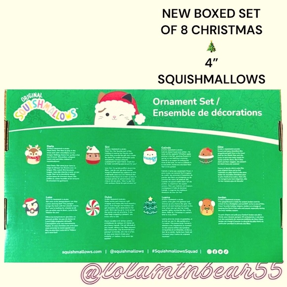 BRAND NEW SQUISHMALLOW 8 PIECE BOXED COLLECTION OF 4” CHRISTMAS 2023 ORNAMENTS - Picture 2 of 2